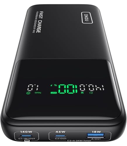 INIU 140W Power Bank, 27000mAh High Capacity Laptop Portable Charger, USB C in&Out Tablet Powerbank, Digital Display Phone Charger, Travel Charger Compatible with iPhone 17 16, iPad, MacBook, Laptop