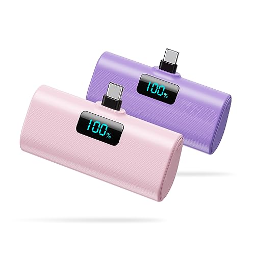 [2-Pack]Portable Charger for iPhone 16/15 Series (Pink+Purple)