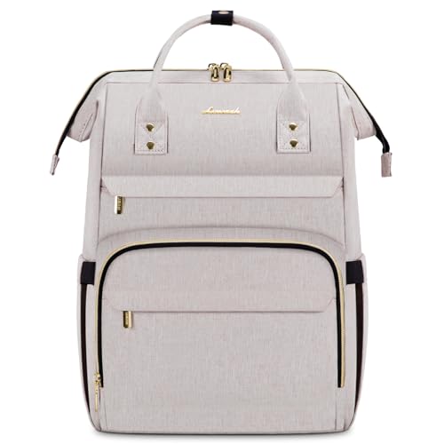 LOVEVOOK Laptop Backpack for Women,15.6 Inch Professional Womens Travel Backpack Purse Computer Laptop Bag Nurse Teacher Backpack,Waterproof College Work Bag Carry on Back Pack with USB Port,Off-white