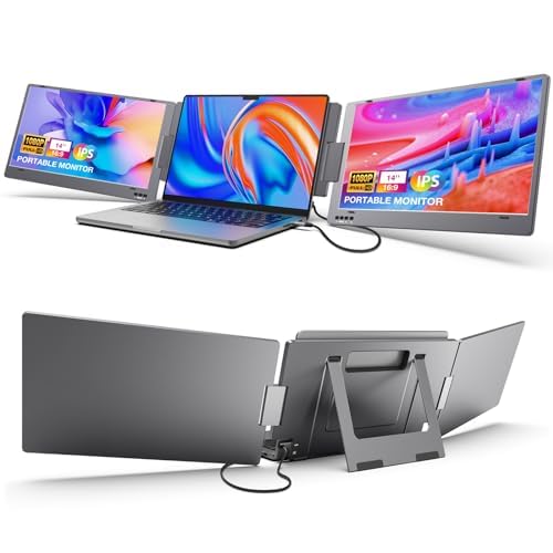 KYY Laptop Screen Extender, 14'' FHD 1080P USB-C Portable Monitor, IPS Computer Monitor, Dual Monitor for Triple Screen, for 12"-16" Laptop (Mac, Wins, Android) Driver Need