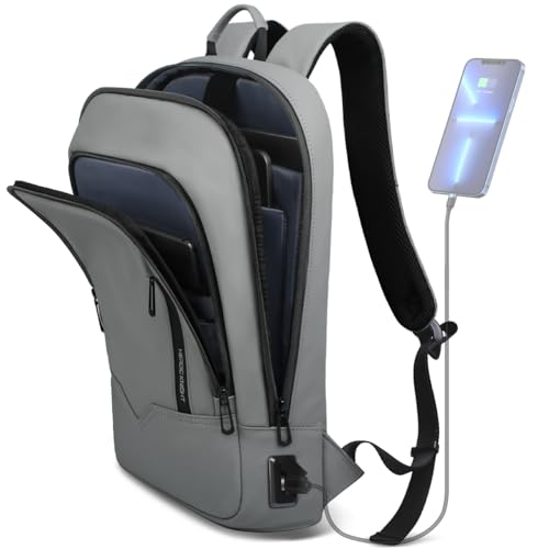 hk Backpack for Men Business Slim Backpack with USB Charger Computer Lightweight Anti-theft Travel Backpacks 15.6 inch Water Resistant Laptop Bag for Work Office College-Grey