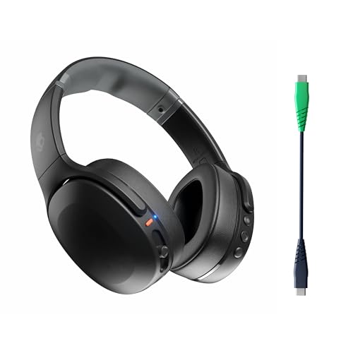 Skullcandy Crusher Evo Wireless Bluetooth Headphones with Extra USB-C Charging Cable, Multi-Sensory Bass, Noise Isolating Over-Ear Fit, 40 Hours Battery, Microphone for iPhone Android - True Black