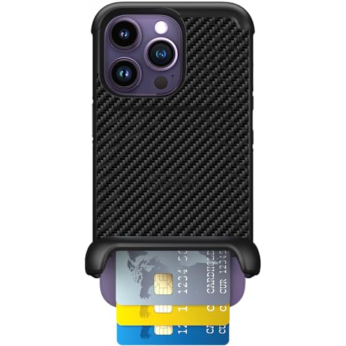 Scooch for iPhone 14 Pro Case with Card Holder, Wingmate Wallet Case with Hidden Card Slot and RFID Protection for up to 4 Cards, 10-Foot Drop Protection, Carbon Fiber