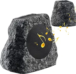 60W Deep Bass Outdoor Rock Bluetooth Speakers - Wireless Patio Speaker System, Solar Powered & Weather Resistant, Rechargeable Battery - Perfect for Pool, Patio, Deck, Garden, and Home - 2 Pack