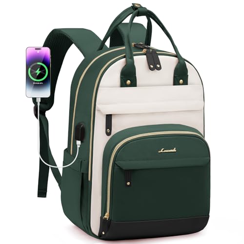 LOVEVOOK Laptop Backpack for Women, Fits 15.6 Inch Laptop Bag, Fashion Travel Work Anti-theft Bag, Business Computer Waterproof Backpack Purse, Beige-Green-Black