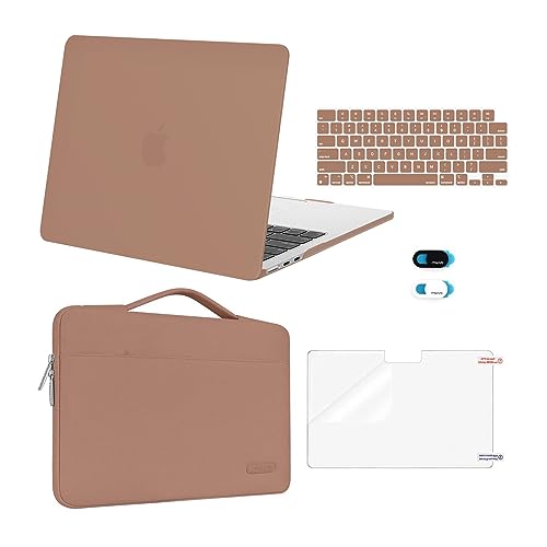 MOSISO Compatible with MacBook Air 13 inch Case 2025 2024 2023 2022 M4 A3240 M3 A3113 M2 A2681, Hard Shell&Sleeve Bag&Keyboard Skin&Webcam Cover&Screen Film for MacBook Air 13.6 inch, Caramel Brown