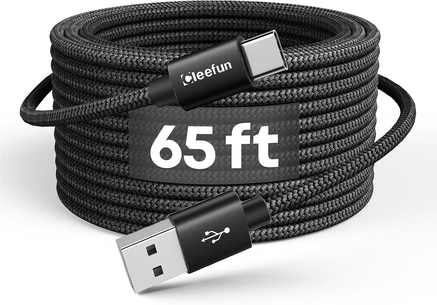 CLEEFUN Extra Long USB C Cable, 65ft / 20M, USB to USB C Power Cable - 65 Foot Type C Charging Cord (No Data) for USB-C Phone, Tablet, PS5, Switch & More, Nylon Braided