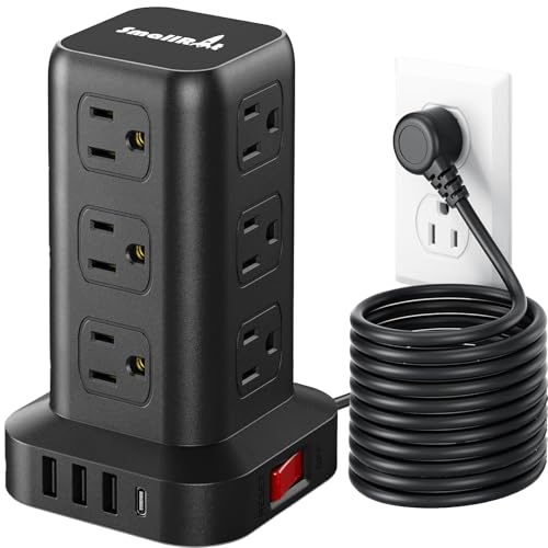 PD20W Surge Protector Power Strip Tower, 15FT Extension Cord with Multiple Outlets, 12 AC 4 USB (1 USB C),Mini Power Strip with USB Ports, Surge Protector Tower Overload Protection for Office, Desk