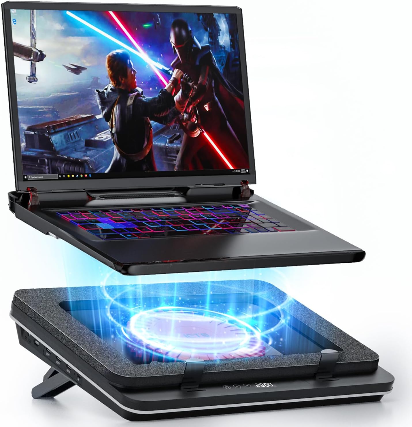 GT600 Laptop Cooling Pad Equipped with Gigantic Turbo-Fan(5.5inch Diameter),Sealed Foam for Rapid Cooling Gaming Laptop,14.1-19.3 inch Laptop Cooler with 3-Port USB Hub,Dust Filter,Touch Start
