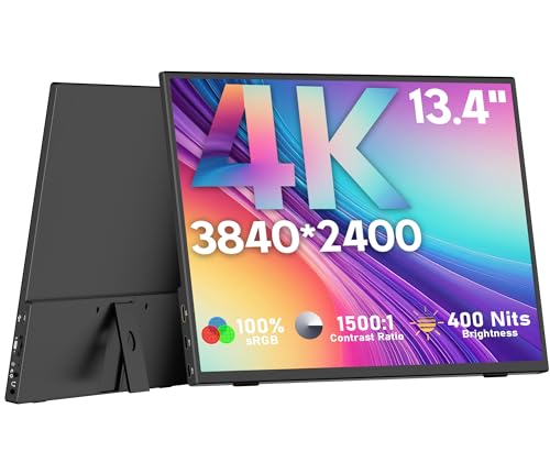 4K Portable Monitor, 13.3" 3840 * 2160 IPS for Laptop, Slim Lightweight HDR Travel USB-C HDMI Gaming Monitor With Smart Cover for Laptop PS5/4 Xbox Switch