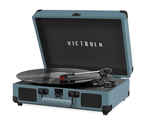 Victrola Journey Bluetooth Portable Suitcase Record Player  with Built-in Speakers, 3 Speed Vinyl Record Player, RCA Out, Headphone Jack (Smoky Blue)