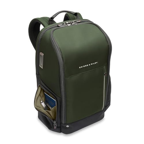 Briggs & Riley Medium Widemouth Backpack - Carry On Travel Backpack for Women & Men, Personal Item Bag, Self-Repairing Zippers, Padded Straps, Fits up to 15.6" Laptop - HTA Collection, Forest