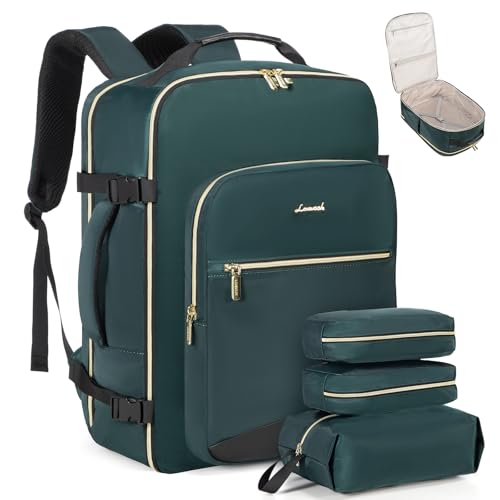 LOVEVOOK Travel Backpack for Women & Men 50L, Airline Approved Carry On Backpack, Waterproof Personal Item Travel Bag, Suitcase with 3 Packing Cube, Dark green-Black