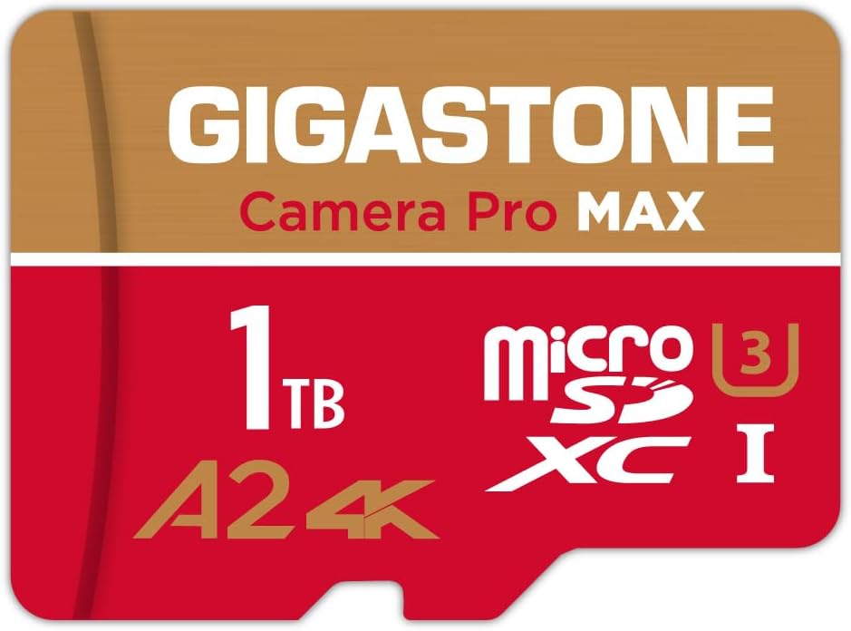 5-Years Data Recovery GIGASTONE 1TB Micro SD Card, 4K Camera Pro MAX, 4K Video Recording for GoPro, DJI, Drone, R/W up to 160/140 MB/s MicroSDXC Memory Card UHS-I U3 A2 V30, with Adapter