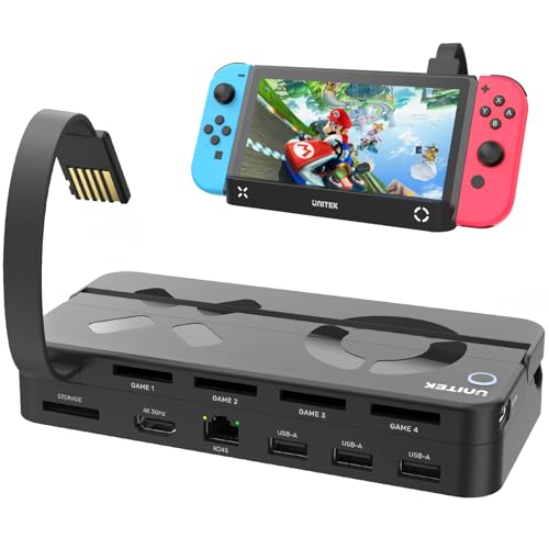 Unitek Switch Dock Station, Game Card Reader with 4K HDMI/USB 3.0/USB-C Charging Ports, Portable Nintendo Switch Docking Replacement, 4 Card Slots