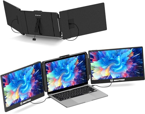 Maxfree Triple Laptop Screen Extender, S2 14" 1080P HD Portable Dual Monitor for 13.3-17 Laptops, Plug & Play Monitor Extender Compatible with Windows/Mac/Surface/Android/Switch