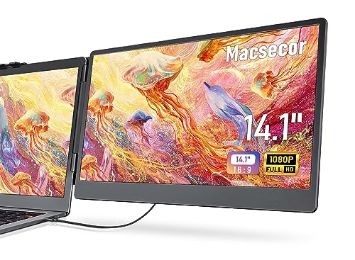 14.1'' Laptop Screen Extender, 1080P FHD IPS Portable Dual Monitor for Laptop, USB C HDMI Plug-Play Monitor Extender for Triple Display for MacOS/Windows, Fits 13-17.3" Laptops