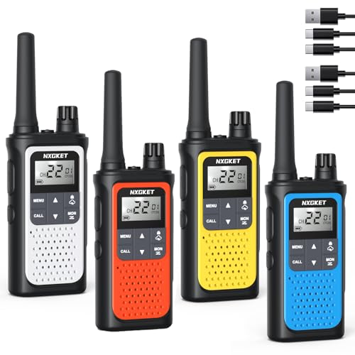 Walkie Talkies for Adults Long Rang NOAA Weather Alerts, Rechargeable Walkie Talkies 2 Way Radio 22 FRS Channel with 1800mAh Li-ion Battery Charger USB-C Cable Outdoor Cruises Camping, 4 Pack