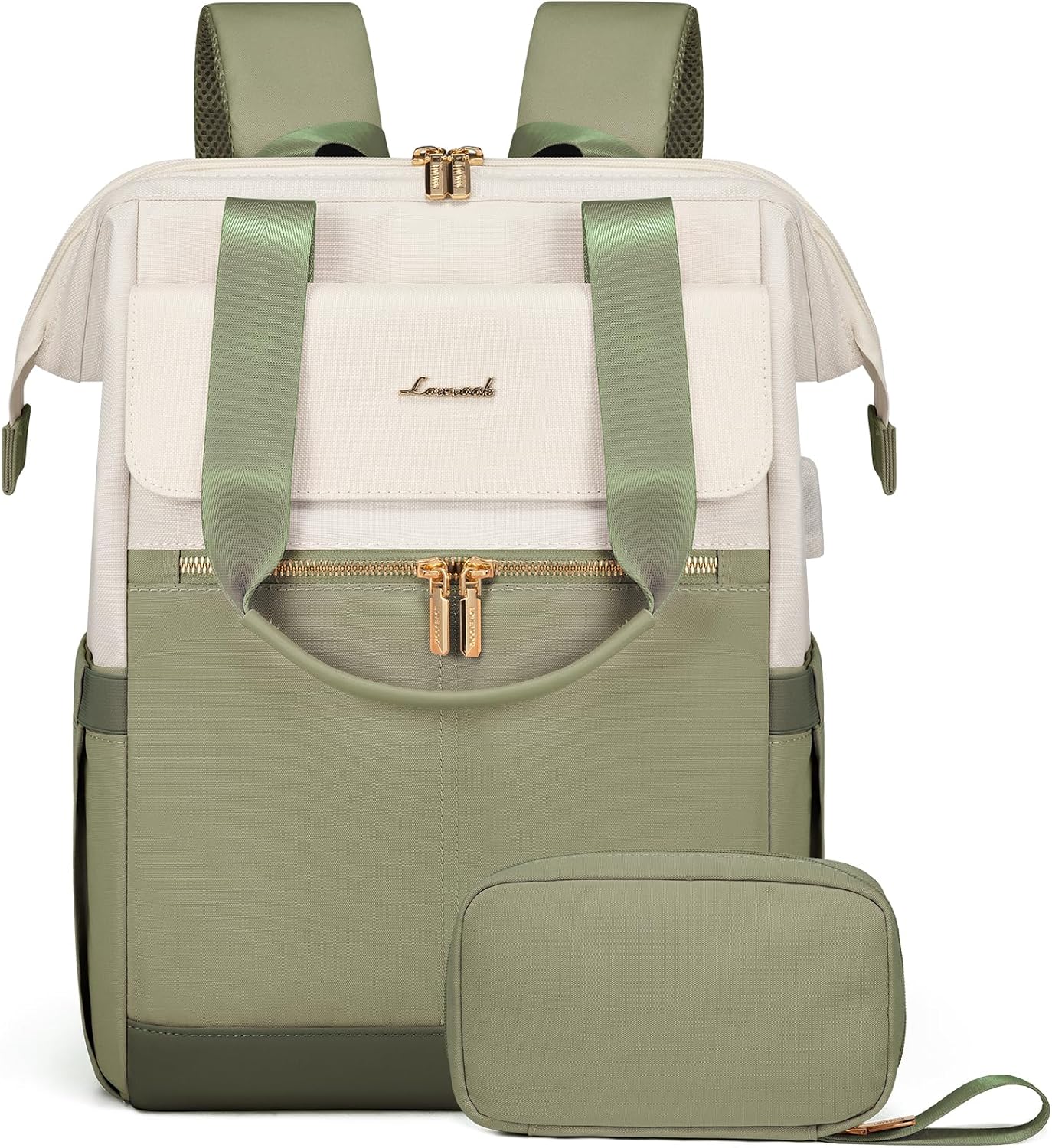 LOVEVOOK Laptop Backpack (Beige-Bean Green)