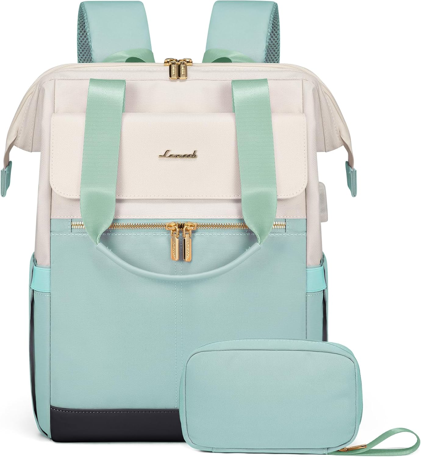 LOVEVOOK Laptop Backpack (Beige-Mint Green)