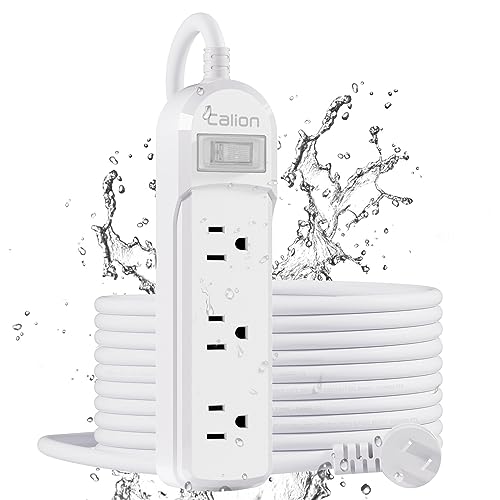 Outdoor Power Strip Weatherproof - IPX6 Waterproof 14.7ft Extension Cord 3 Widely Outlets Overload Protection Shockproof Flat Plug Wall Mountable for Outdoor Indoor ETL,White