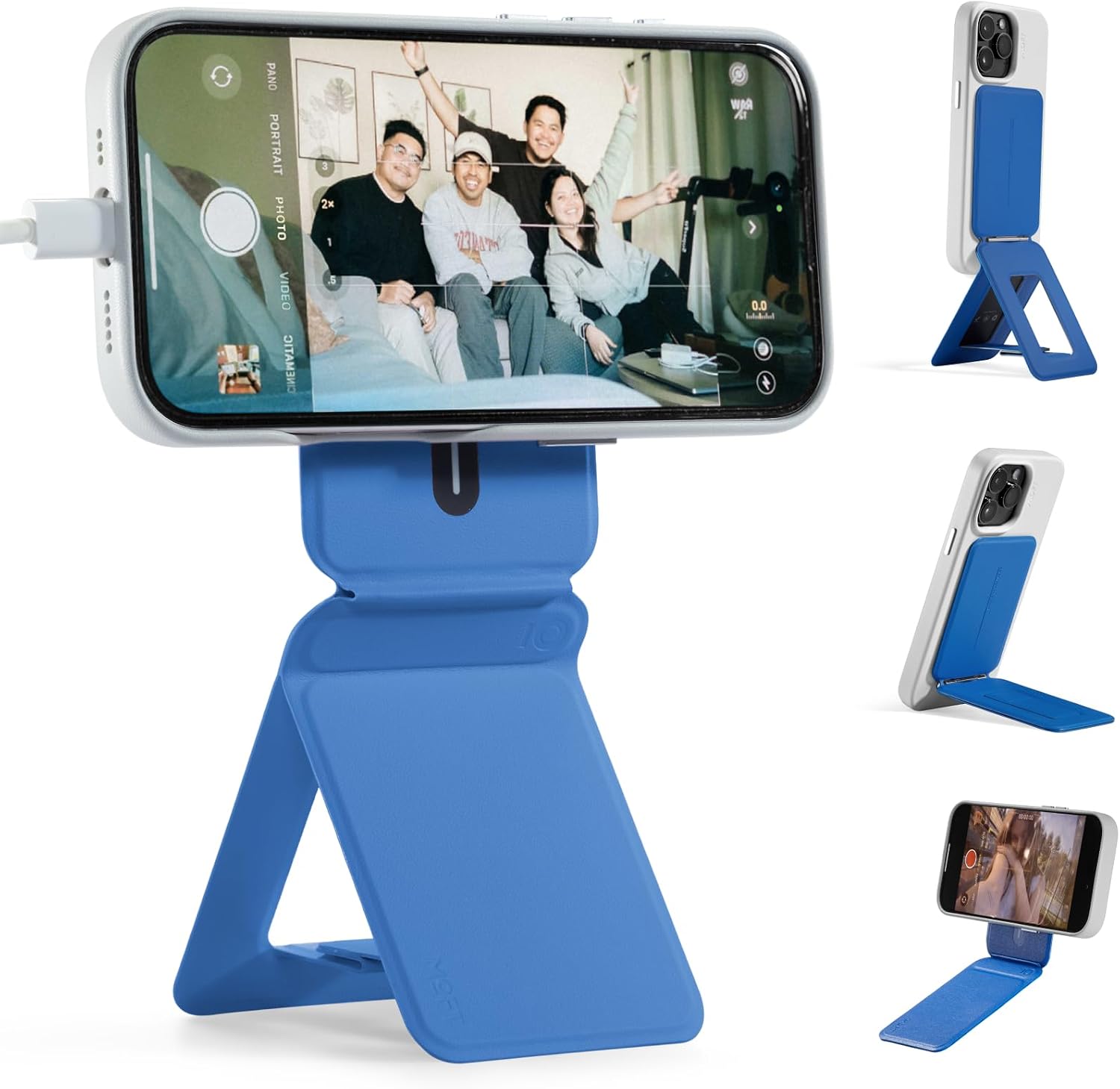 MOFT Phone Tripod Stand Selfie Stick for iPhone, Multi-Angles iPhone Stand, Lightweight & Portable Phone Holder, Strong Magnets, MOVAS Vegan Leather, Sapphire (Without Card Slot)