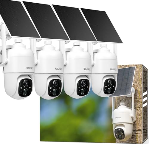 SOVMIKU 4CQ1 AI 2K Solar Security Camera Wireless Outdoor, Battery Powered, Two Way Audio, PIR Motion Detection, 360 View Pan/Tilt,Easy to Setup, Color Night Vision, Audible Flashlight Siren,SD Slot