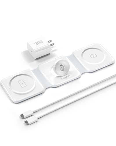 3-in-1-Wireless-Charger-for-Magsafe-for iPhone 16, Apple Watch S10, AirPods 4, Foldable-Travel-Charging-Station with Evolved Pro Magnetic Pad, Portable Essentials (White)