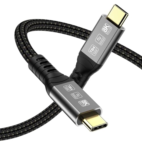 USB C Thunderbolt 4 Cable 6.6ft, USB4 Braided Cable 40Gbps, 8K 60Hz Video / 100W Fast Charging, Compatible with Thunderbolt 4/3 USB4/3, Type-C for iPhone 15 Pro Max, MacBook Pro, SSD, eGPU