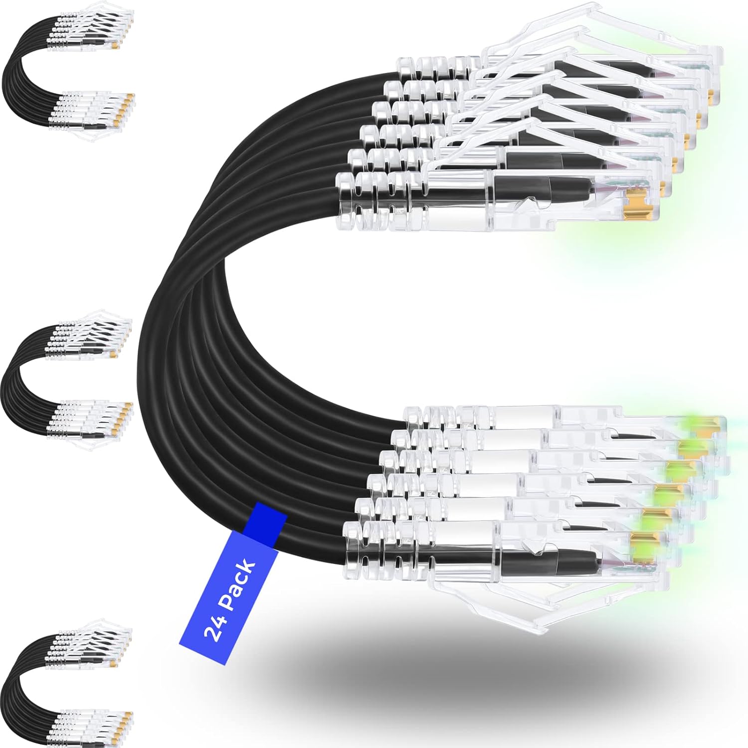Rapink Patch Cables Cat6/ Cat6a 10ft (24 Pack) Slim, Cat6a Ethernet Patch Cable 10G Support, Snagless Cat 6 Patch Cable for Patch Panel to Switch, Flexiable Cat6 Ethernet Cable Black (24PC6ABK-10)