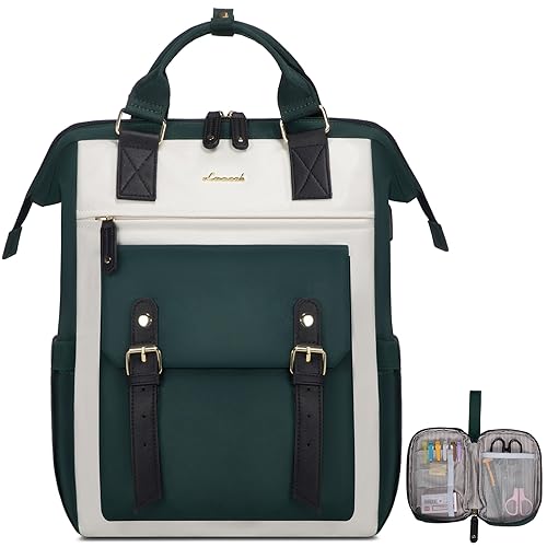 LOVEVOOK Laptop Backpack, Travel Bag with 17.3 inch Laptop Compartment, Water Resistant Teacher Nurse Doctor Work Bag, Anti-theft Daypack, Beige Green