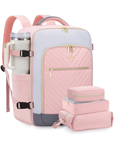 LOVEVOOK Large Travel Backpack for Women, TSA Carry on Backpack for Airplanes, 40L Personal Item Travel Bag for Women fits 17" Laptop,Waterproof Carry on Bag Airplane Approved with 3 Packing Cubes