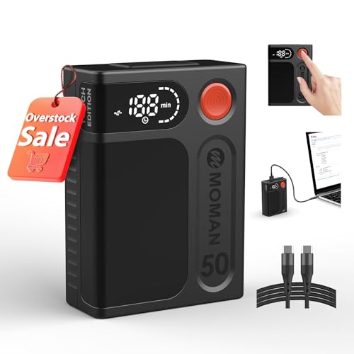 Moman V Mount Battery, Power 50 Touch Mini V-Lock Battery 50Wh/3450mAh with Touch Button&LED Display 65W PD Fast Charging USB-C/A/D-Tap 14.4V/DC 8.4V/BP Port for Camera Smartphone Laptop Monitor