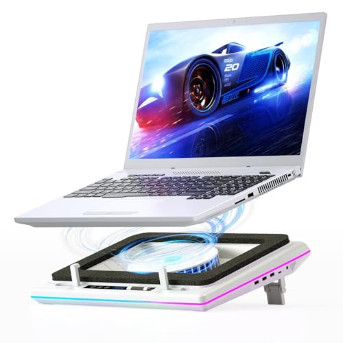 llano RGB Laptop Cooling Pad, White, Powerful Turbofan, Quiet Cooling, Touch Control, LCD Screen, Seal Foam, 15-19in Laptops