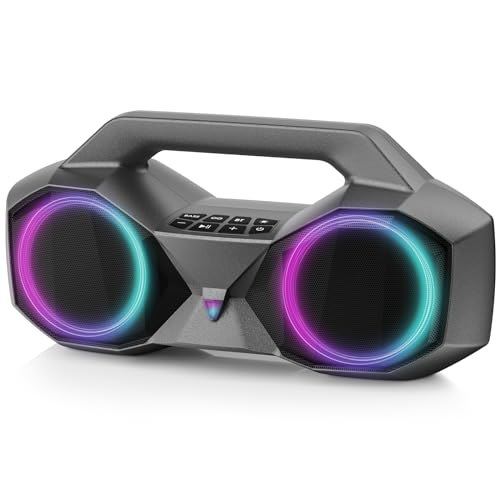 KMAG Portable Bluetooth Speaker - IPX7 Waterproof Wireless Speakers with 80W Loud HiFi Stereo Sound, 20H Playtime, Dynamic Light, Deep Bass, Dual Pairing, 5.3 BT for Outdoor, Gifts (Silver Grey 02)