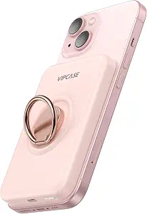 Vipcase Magnetic Wireless Portable Charger,5000mAh Battery Pack with 360Rotation Ring Holder for MagSafe, PD 20W Power Bank with USB-C Cable Compatible with iPhone 15/14/13/12 Series,Pink