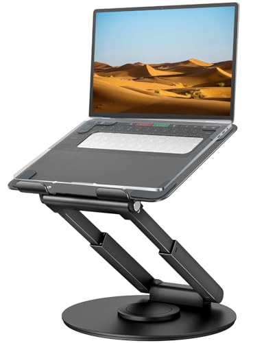 tounee Telescopic Laptop Stand for Desk with 360 Swivel Base, Sit to Stand, Height Adjustable, Portable Riser Holder for Good Posture, Compatible with MacBook Pro, All Laptops 10-17" - Black