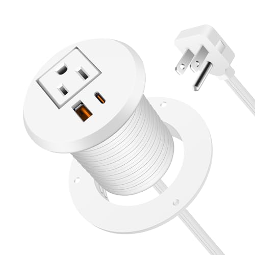 Desktop Power Grommet 2 Inch Hole, PD 30W USB C Fast Charging Station, Recessed Outlet, Ultra Thin Flat Plug Power Strip, Slim Extender, Table Outlets for Home, Office, 6ft Cord, White