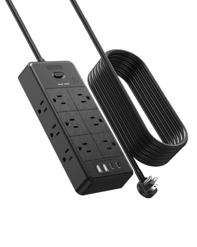 Surge Protector Extension Cord 15FT, NTONPOWER 4000J Surge Protector Power Strip with 12 Outlets & 4 USB Ports (2 USB C), 3 Side Outlet Extender, Wall Mounted Extension Cord for Home Office