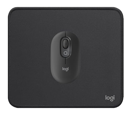 Logitech POP Mouse, Compact Portable Wireless Bluetooth Mouse with Programmable Buttons and Quiet Clicks + Mouse Pad with Anti-Slip Rubber Base, Spill-Resistant Surface - Graphite Bundle