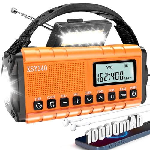 37000mWh Emergency Radio with NOAA Weather Portable Solar Powered Hand Crank AM/FM Survival Digital Display Radio,Alarm Clock,SOS Emergency Flashlight,Family Emergency Essentials