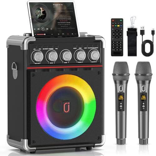 Karaoke Machine for Adults Kids, Portable Bluetooth Speaker Karaoke Machine with 2 Microphones for Home Party Outdoor, Karaoke Microphones with PA System Support TV/USB/AUX/TWS