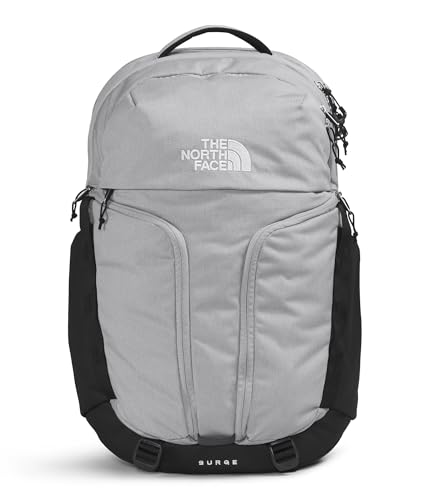 THE NORTH FACE Surge Commuter Laptop Backpack | Daypack with Water Repellent Finish, 16" Laptop Sleeve, Reflective Details, Meld Grey Dark Heather/TNF Black-NPF, One Size