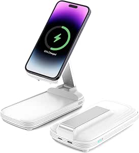 ATEVENSEE BezosMax Magnetic 10000mAh Power Bank MagSafe Wireless Portable Charger 20W Fast Charging Travel Wireless Charging with Foldable Stand Compatible with iPhone 15/14/13/12 All Series