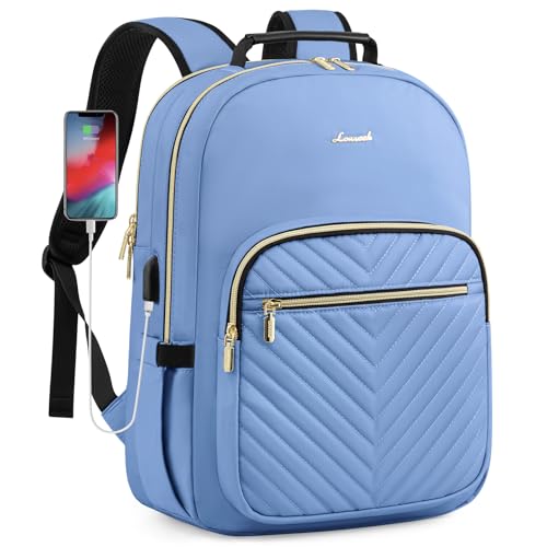 LOVEVOOK Laptop Backpack Purse for Women, Work Business Travel Computer Bags, College Nurse Backpack for Womens, Quilted Casual Daypack with USB Port, Fit 15.6 Inch Laptop, Blue