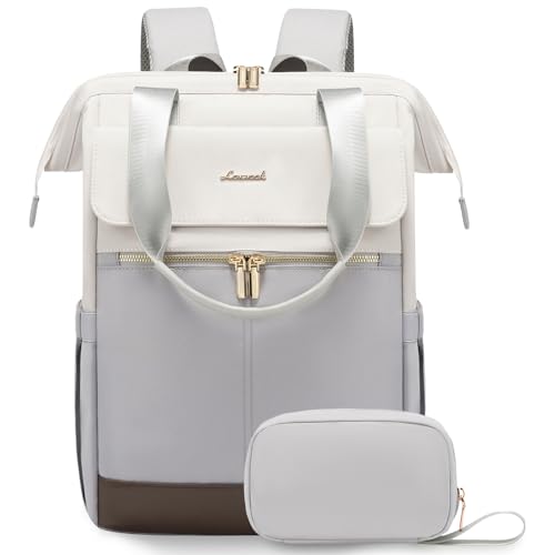 LOVEVOOK 17.3 Inch Laptop Backpack for Women, Large Capacity Travel Backpack with Organizer Bag, Waterproof Carry on Backpack Work Bag with USB Port, Teacher Nurse Backpack Purse,2PCS,Beige-Light Grey