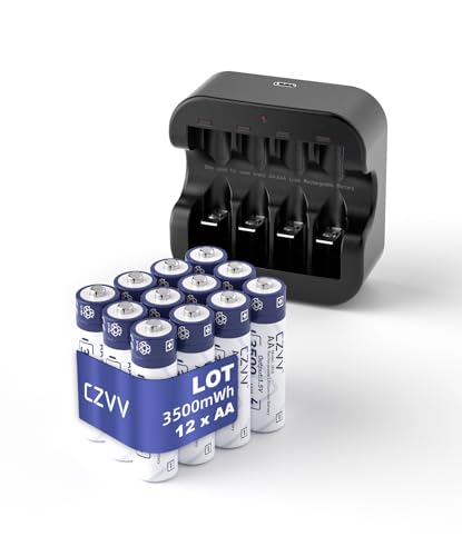 Lithium 1.5V Rechargeable AA Batteries 8-Pack, 3500mWh Massive Capacity Double A Supports Low-Battery Detection for Devices with 4-Slot Fast USB-C Black Charger for Blink Security Trail Cameras, etc.