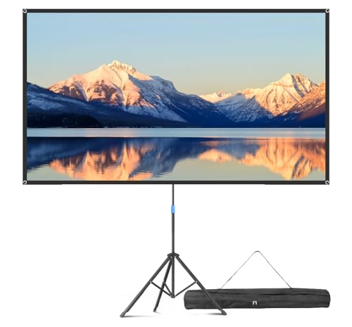 Projector Screen with Stand, 80 Inch Portable Projector Screen Outdoor Indoor, 1.2 Gain Fiberglass Projection Screen, 16:9 Outdoor Movie PVC Screen with Carrying Bag for Movie Night (White Screen)