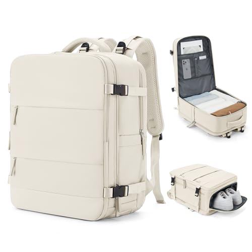 coowoz Large Travel Backpack Carry On for Women Man Gym Backpacks with Laptop Compartment Mochila de Viaje Teacher Personal Item Backpack Rucksack Airplane Accessories Must Haves Beige