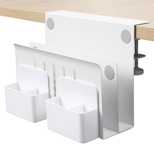 MAXECHO Desk Side Storage, Under Desk Laptop Mount, Table Side Hanging File Organizer, No Drill Clamp On Cable Management Tray, Laptop Holder with Magnetic Pen Holder